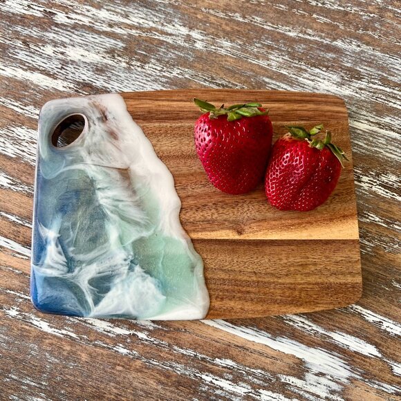 Ocean Waves Resin Wood Cutting Board Charcuterie Board Beach House Cheeseboard - Picture 4 of 4